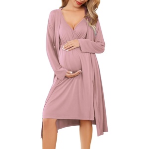 image:imageEkouaer Maternity Nursing Gown and Robe Set Labor Delivery Nightgowns  Birthing Hospital Gowns Skinfriendly Postpartum Clothes Split Front Flap Elastic Waistline Perfect for Pregnant MommasMauve