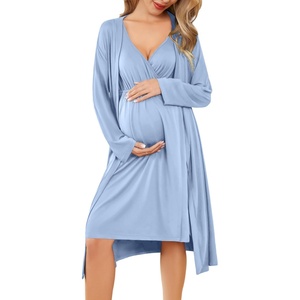 image:imageEkouaer Maternity Nursing Gown and Robe Set Labor Delivery Nightgowns  Birthing Hospital Gowns Skinfriendly Postpartum Clothes Split Front Flap Elastic Waistline Perfect for Pregnant MommasLight Blue