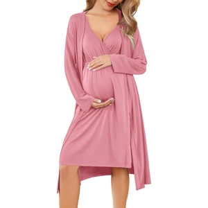 image:imageEkouaer Maternity Nursing Gown and Robe Set Labor Delivery Nightgowns  Birthing Hospital Gowns Skinfriendly Postpartum Clothes Split Front Flap Elastic Waistline Perfect for Pregnant MommasCoral Pink