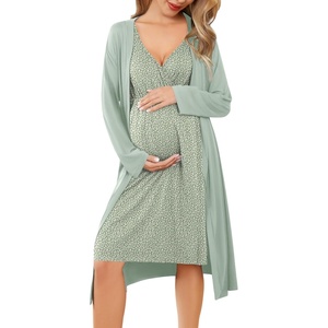 image:imageEkouaer Maternity Nursing Gown and Robe Set Labor Delivery Nightgowns  Birthing Hospital Gowns Skinfriendly Postpartum Clothes Split Front Flap Elastic Waistline Perfect for Pregnant MommasLight Green Leopard