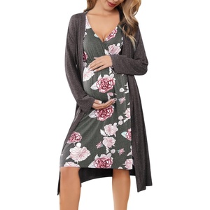 image:imageEkouaer Maternity Nursing Gown and Robe Set Labor Delivery Nightgowns  Birthing Hospital Gowns Skinfriendly Postpartum Clothes Split Front Flap Elastic Waistline Perfect for Pregnant MommasDark Greypink Flower