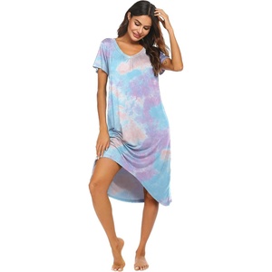 image:imageEkouaer Nightgowns for Women Short Sleeve Night Gowns Plus Size Night Shirt  Loungewear Plus Size Night ShirtSoft Sleep ShirtCasual Night dress for SleepingDaily WearTie Dye Blue Purple