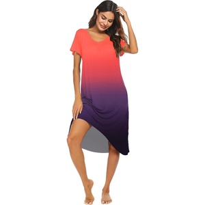 image:imageEkouaer Nightgowns for Women Short Sleeve Night Gowns Plus Size Night Shirt  Loungewear Plus Size Night ShirtSoft Sleep ShirtCasual Night dress for SleepingDaily WearTie Dye Red  Purple
