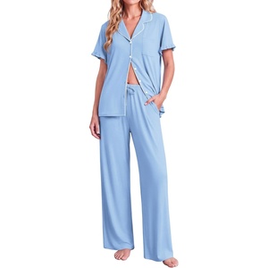 image:imageEkouaer Pajamas for Women Set Button Up Soft Pjs Short Sleeve Lounge Sets  Cute Ruffle SleeveNotch CollarSide PocketsComfy Lightweight FabricIdeal for Daily WearPostpartumPartyLight Blue
