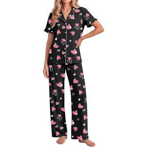image:imageEkouaer Pajamas for Women Set Button Up Soft Pjs Short Sleeve Lounge Sets  Cute Ruffle SleeveNotch CollarSide PocketsComfy Lightweight FabricIdeal for Daily WearPostpartumPartyBlack With Pink Hearts