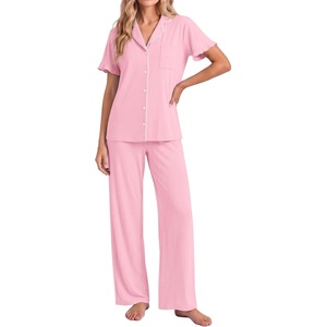 image:imageEkouaer Pajamas for Women Set Button Up Soft Pjs Short Sleeve Lounge Sets  Cute Ruffle SleeveNotch CollarSide PocketsComfy Lightweight FabricIdeal for Daily WearPostpartumPartyPink
