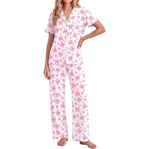 image:imageEkouaer Pajamas for Women Set Button Up Soft Pjs Short Sleeve Lounge Sets  Cute Ruffle SleeveNotch CollarSide PocketsComfy Lightweight FabricIdeal for Daily WearPostpartumPartyPink Bow