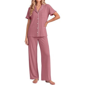 image:imageEkouaer Pajamas for Women Set Button Up Soft Pjs Short Sleeve Lounge Sets  Cute Ruffle SleeveNotch CollarSide PocketsComfy Lightweight FabricIdeal for Daily WearPostpartumPartyOld Rose