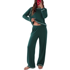 image:imageEkouaer Womens Pajamas Long Sleeve Pjs Soft Loungewear 2 Piece Lounge Sets  Loose Pants with PocketsComfy Fall Winter SleepwearGreen