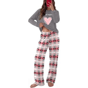 image:imageEkouaer Womens Pajamas Long Sleeve Pjs Soft Loungewear 2 Piece Lounge Sets  Loose Pants with PocketsComfy Fall Winter SleepwearHeart Gray