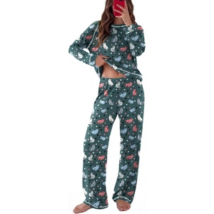 image:imageEkouaer Womens Pajamas Long Sleeve Pjs Soft Loungewear 2 Piece Lounge Sets  Loose Pants with PocketsComfy Fall Winter SleepwearNavy Cats