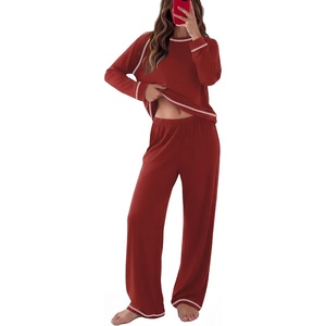 image:imageEkouaer Womens Pajamas Long Sleeve Pjs Soft Loungewear 2 Piece Lounge Sets  Loose Pants with PocketsComfy Fall Winter SleepwearRed