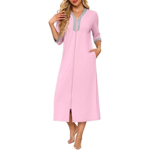 image:imageEkouaer Womens Zipper Robe 34 Sleeves Housecoat Full Length NightgownApink