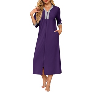 image:imageEkouaer Womens Zipper Robe 34 Sleeves Housecoat Full Length NightgownPurple