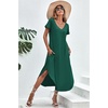 image:imageEkouaer Long Nightgowns for Women V Neck Moo Moos House Dress with Pockets  Short Sleeve Sleep Shirt Side Split Night Shirt Plus Size Lounge Dress Pullover Sleepwear Sleep Casual Daily Wear HomeDark Green