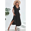 image:imageEkouaer Long Nightgowns for Women V Neck Moo Moos House Dress with Pockets  Short Sleeve Sleep Shirt Side Split Night Shirt Plus Size Lounge Dress Pullover Sleepwear Sleep Casual Daily Wear HomeBlack
