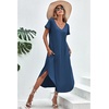 image:imageEkouaer Long Nightgowns for Women V Neck Moo Moos House Dress with Pockets  Short Sleeve Sleep Shirt Side Split Night Shirt Plus Size Lounge Dress Pullover Sleepwear Sleep Casual Daily Wear HomeNavy Blue