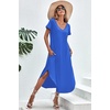 image:imageEkouaer Long Nightgowns for Women V Neck Moo Moos House Dress with Pockets  Short Sleeve Sleep Shirt Side Split Night Shirt Plus Size Lounge Dress Pullover Sleepwear Sleep Casual Daily Wear HomeSnorkel Blue