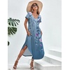 image:imageEkouaer Long Nightgowns for Women V Neck Moo Moos House Dress with Pockets  Short Sleeve Sleep Shirt Side Split Night Shirt Plus Size Lounge Dress Pullover Sleepwear Sleep Casual Daily Wear HomeSky Blue Floral