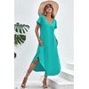 image:imageEkouaer Long Nightgowns for Women V Neck Moo Moos House Dress with Pockets  Short Sleeve Sleep Shirt Side Split Night Shirt Plus Size Lounge Dress Pullover Sleepwear Sleep Casual Daily Wear HomeAqua Green