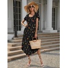 image:imageEkouaer Long Nightgowns for Women with Pockets Short Sleeves House Dresses  Pleated Moomoo Dresses Crew Neck Casual Maxi Dress Full Length Loungewear Plus Size Night Gowns for Casual TimeBlack Butterfly Flower