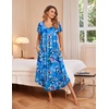 image:imageEkouaer Long Nightgowns for Women with Pockets Short Sleeves House Dresses  Pleated Moomoo Dresses Crew Neck Casual Maxi Dress Full Length Loungewear Plus Size Night Gowns for Casual TimeBlue Flowers