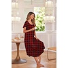 image:imageEkouaer Long Nightgowns for Women with Pockets Short Sleeves House Dresses  Pleated Moomoo Dresses Crew Neck Casual Maxi Dress Full Length Loungewear Plus Size Night Gowns for Casual TimePlaid