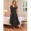 image:imageEkouaer Long Nightgowns for Women with Pockets Short Sleeves House Dresses  Pleated Moomoo Dresses Crew Neck Casual Maxi Dress Full Length Loungewear Plus Size Night Gowns for Casual TimeBlack Butterfly Flower