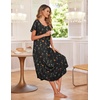 image:imageEkouaer Long Nightgowns for Women with Pockets Short Sleeves House Dresses  Pleated Moomoo Dresses Crew Neck Casual Maxi Dress Full Length Loungewear Plus Size Night Gowns for Casual TimeBlack Butterfly Flower