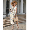 image:imageEkouaer Long Nightgowns for Women with Pockets Short Sleeves House Dresses  Pleated Moomoo Dresses Crew Neck Casual Maxi Dress Full Length Loungewear Plus Size Night Gowns for Casual TimeWhite Flowers