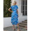 image:imageEkouaer Long Nightgowns for Women with Pockets Short Sleeves House Dresses  Pleated Moomoo Dresses Crew Neck Casual Maxi Dress Full Length Loungewear Plus Size Night Gowns for Casual TimeBlue Flowers