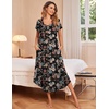 image:imageEkouaer Long Nightgowns for Women with Pockets Short Sleeves House Dresses  Pleated Moomoo Dresses Crew Neck Casual Maxi Dress Full Length Loungewear Plus Size Night Gowns for Casual TimeBlack Blue Flowers