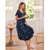 image:imageEkouaer Long Nightgowns for Women with Pockets Short Sleeves House Dresses  Pleated Moomoo Dresses Crew Neck Casual Maxi Dress Full Length Loungewear Plus Size Night Gowns for Casual TimeBlue White Flower
