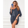 image:imageEkouaer Nightgowns for Women Deep V Neck Sleep Shirt Oversized Night Shirt  Short Sleeve Sleep Dress Plus Size Sleepwear Sexy Boyfriend Loungewear Ladies Soft Night Dress Home Daily Wear SeasideGrey Letters