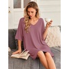 image:imageEkouaer Nightgowns for Women Deep V Neck Sleep Shirt Oversized Night Shirt  Short Sleeve Sleep Dress Plus Size Sleepwear Sexy Boyfriend Loungewear Ladies Soft Night Dress Home Daily Wear SeasideCherry Red