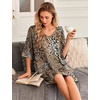 image:imageEkouaer Nightgowns for Women Deep V Neck Sleep Shirt Oversized Night Shirt  Short Sleeve Sleep Dress Plus Size Sleepwear Sexy Boyfriend Loungewear Ladies Soft Night Dress Home Daily Wear SeasideDark Brown Leopard