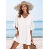 image:imageEkouaer Nightgowns for Women Deep V Neck Sleep Shirt Oversized Night Shirt  Short Sleeve Sleep Dress Plus Size Sleepwear Sexy Boyfriend Loungewear Ladies Soft Night Dress Home Daily Wear SeasideWhite