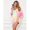 image:imageEkouaer Nightgowns for Women Deep V Neck Sleep Shirt Oversized Night Shirt  Short Sleeve Sleep Dress Plus Size Sleepwear Sexy Boyfriend Loungewear Ladies Soft Night Dress Home Daily Wear SeasideBlue Pink Tie Dye