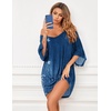 image:imageEkouaer Nightgowns for Women Deep V Neck Sleep Shirt Oversized Night Shirt  Short Sleeve Sleep Dress Plus Size Sleepwear Sexy Boyfriend Loungewear Ladies Soft Night Dress Home Daily Wear SeasideEthnic Print Blue