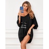 image:imageEkouaer Nightgowns for Women Deep V Neck Sleep Shirt Oversized Night Shirt  Short Sleeve Sleep Dress Plus Size Sleepwear Sexy Boyfriend Loungewear Ladies Soft Night Dress Home Daily Wear SeasideBlack Letters