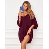 image:imageEkouaer Nightgowns for Women Deep V Neck Sleep Shirt Oversized Night Shirt  Short Sleeve Sleep Dress Plus Size Sleepwear Sexy Boyfriend Loungewear Ladies Soft Night Dress Home Daily Wear SeasideWine Red