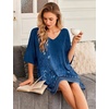 image:imageEkouaer Nightgowns for Women Deep V Neck Sleep Shirt Oversized Night Shirt  Short Sleeve Sleep Dress Plus Size Sleepwear Sexy Boyfriend Loungewear Ladies Soft Night Dress Home Daily Wear SeasideEthnic Print Blue