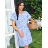 image:imageEkouaer Nightgowns for Women House Dress with Pockets Snap Front House Coat  Duster Mumu Dress Short Sleeve Moo Moos Plus Size Sleepwear Casual Lounge Dress Labor Delivery Gown Daily Wear HomeBlue Flowers