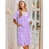 image:imageEkouaer Nightgowns for Women House Dress with Pockets Snap Front House Coat  Duster Mumu Dress Short Sleeve Moo Moos Plus Size Sleepwear Casual Lounge Dress Labor Delivery Gown Daily Wear HomeFloral Purple