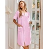 image:imageEkouaer Nightgowns for Women House Dress with Pockets Snap Front House Coat  Duster Mumu Dress Short Sleeve Moo Moos Plus Size Sleepwear Casual Lounge Dress Labor Delivery Gown Daily Wear HomePink Striped
