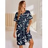 image:imageEkouaer Nightgowns for Women House Dress with Pockets Snap Front House Coat  Duster Mumu Dress Short Sleeve Moo Moos Plus Size Sleepwear Casual Lounge Dress Labor Delivery Gown Daily Wear HomeNavy Hawaiian Leaves