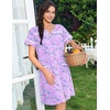 image:imageEkouaer Nightgowns for Women House Dress with Pockets Snap Front House Coat  Duster Mumu Dress Short Sleeve Moo Moos Plus Size Sleepwear Casual Lounge Dress Labor Delivery Gown Daily Wear HomeFloral Purple