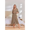 image:imageEkouaer Robes for Women Long Lightweight Waffle Knit Bathrobe with Pockets  Long Sleeve Soft Knit Bath Robe Inner Tie and Fixed Outer Belt Great for Bathing Lounging SleepingKhaki