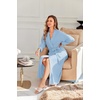 image:imageEkouaer Robes for Women Long Lightweight Waffle Knit Bathrobe with Pockets  Long Sleeve Soft Knit Bath Robe Inner Tie and Fixed Outer Belt Great for Bathing Lounging SleepingLight Blue