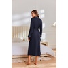 image:imageEkouaer Robes for Women Long Lightweight Waffle Knit Bathrobe with Pockets  Long Sleeve Soft Knit Bath Robe Inner Tie and Fixed Outer Belt Great for Bathing Lounging SleepingNavy Blue